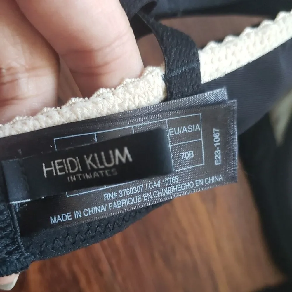 Heidi Klum Intimates Black and Cream Chic Feminine Trendy Lingerie Lacey Bra 85B
